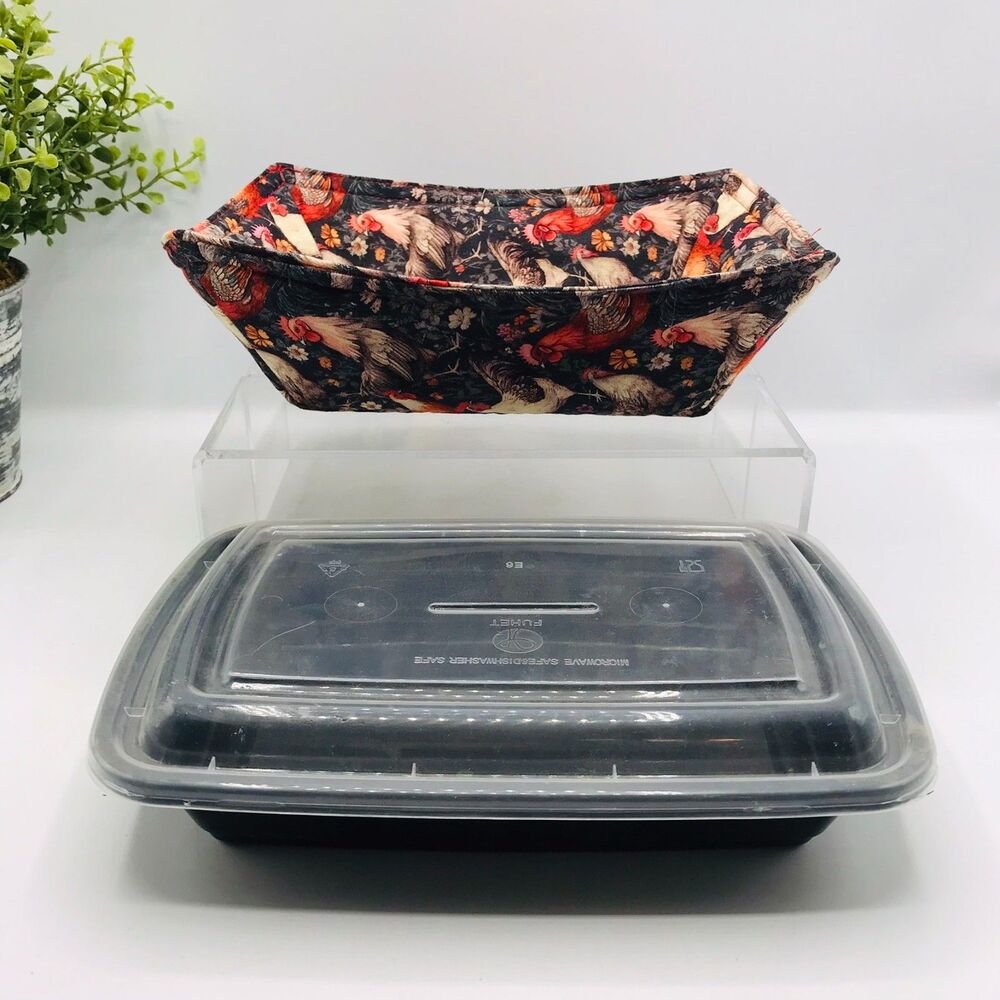 NEW! Microwave Cozy For Takeout Containers Reversible, Farmhouse Chickens